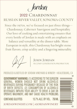 2022 Jordan Winery Russian River Chardonnay 750mL