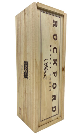 Wooden wine box with 'Rockford' branding on a white background