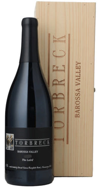 Torbreck wine bottle with wooden box in the background