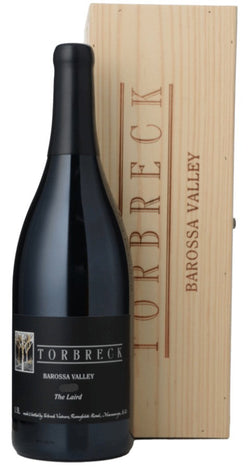 Torbreck wine bottle with wooden box in the background