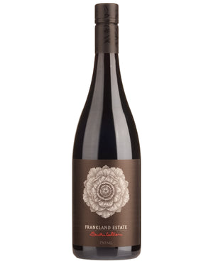 Wine bottle with a decorative label on a white background